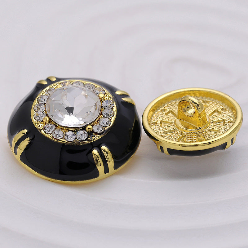 Black White Gold-Trimmed Diamond Metal Epoxy Sewing Button 6pcs