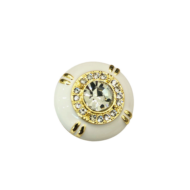 Black White Gold-Trimmed Diamond Metal Epoxy Sewing Button 6pcs - Lots of Buttons