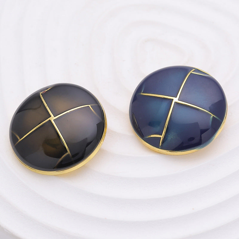 23mm Black Blue Crosshatch Pattern Gold Hand-Sewn Metal Button 6pcs