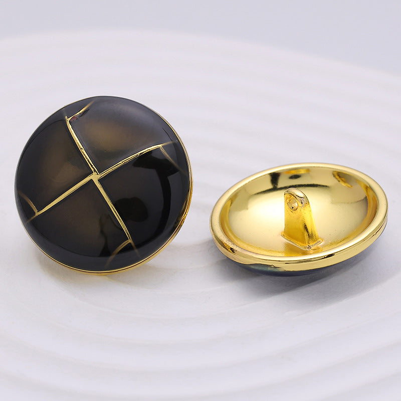 23mm Black Blue Crosshatch Pattern Gold Hand-Sewn Metal Button 6pcs