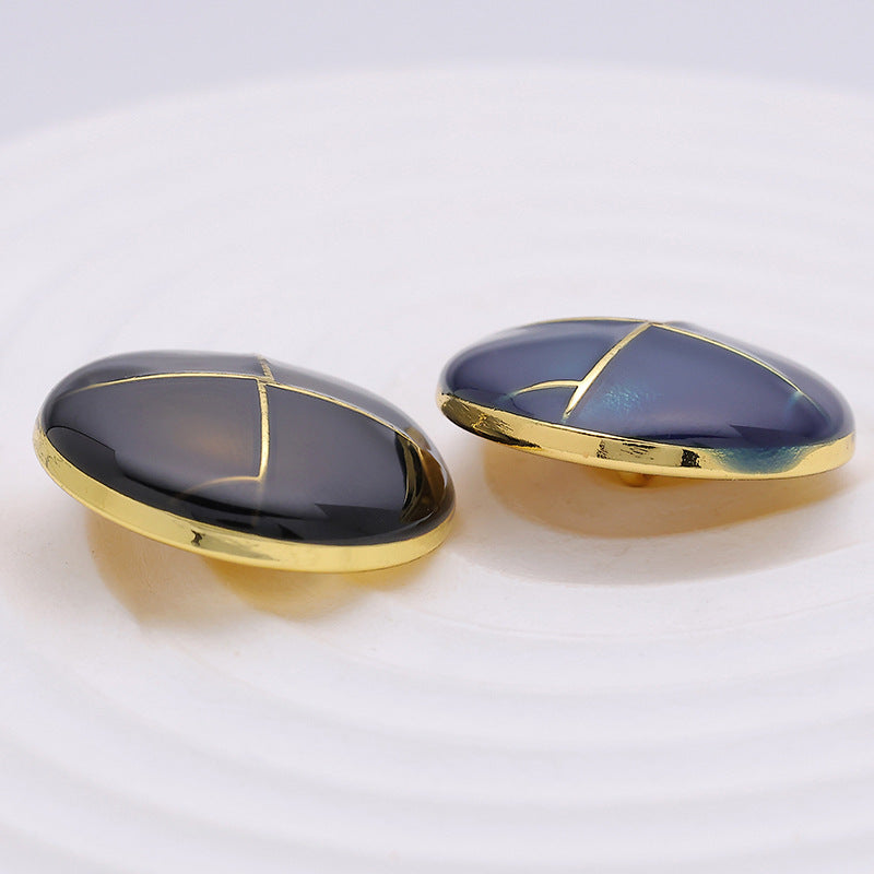 23mm Black Blue Crosshatch Pattern Gold Hand-Sewn Metal Button 6pcs