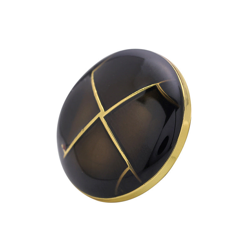 23mm Black Blue Crosshatch Pattern Gold Hand-Sewn Metal Button 6pcs - Lots of Buttons