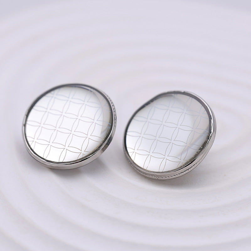 20mm Silver Round Rainbow Checkered Metal Button 5pcs