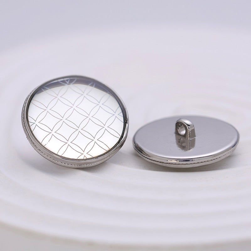 20mm Silver Round Rainbow Checkered Metal Button 5pcs - Lots of Buttons