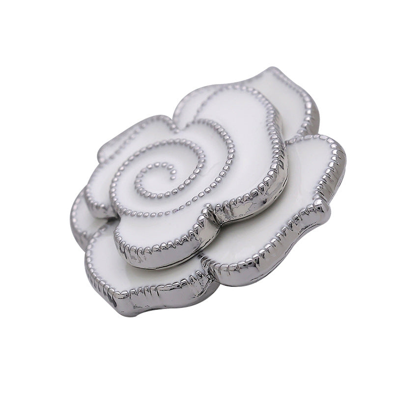 3D Camellia White Black Pink Purple Metal Button 5pcs - Lots of Buttons
