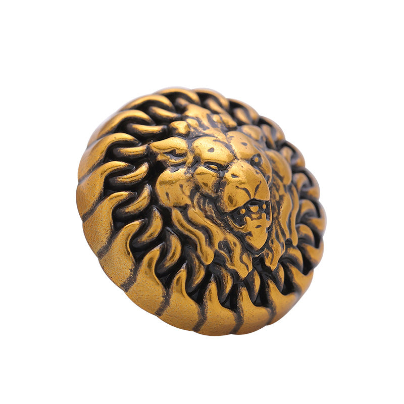 Retro Trendy Round Metal Button with Lion Head Pattern 6pcs - Lots of Buttons