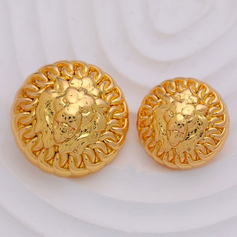 Retro Trendy Round Metal Button with Lion Head Pattern 6pcs - Lots of Buttons