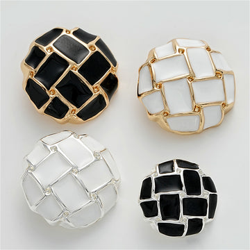 Black White Grid Epoxy Mushroom Diamond Metal Button 5pcs - Lots of Buttons