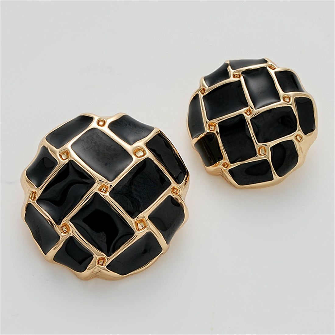 Black White Grid Epoxy Mushroom Diamond Metal Button 5pcs - Lots of Buttons