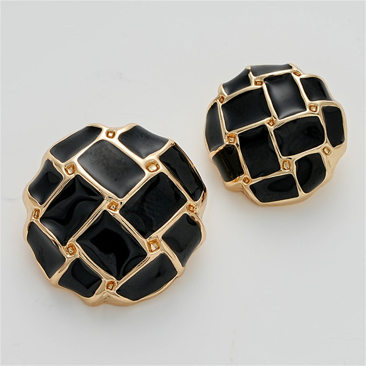 Black White Grid Epoxy Mushroom Diamond Metal Button 5pcs - Lots of Buttons