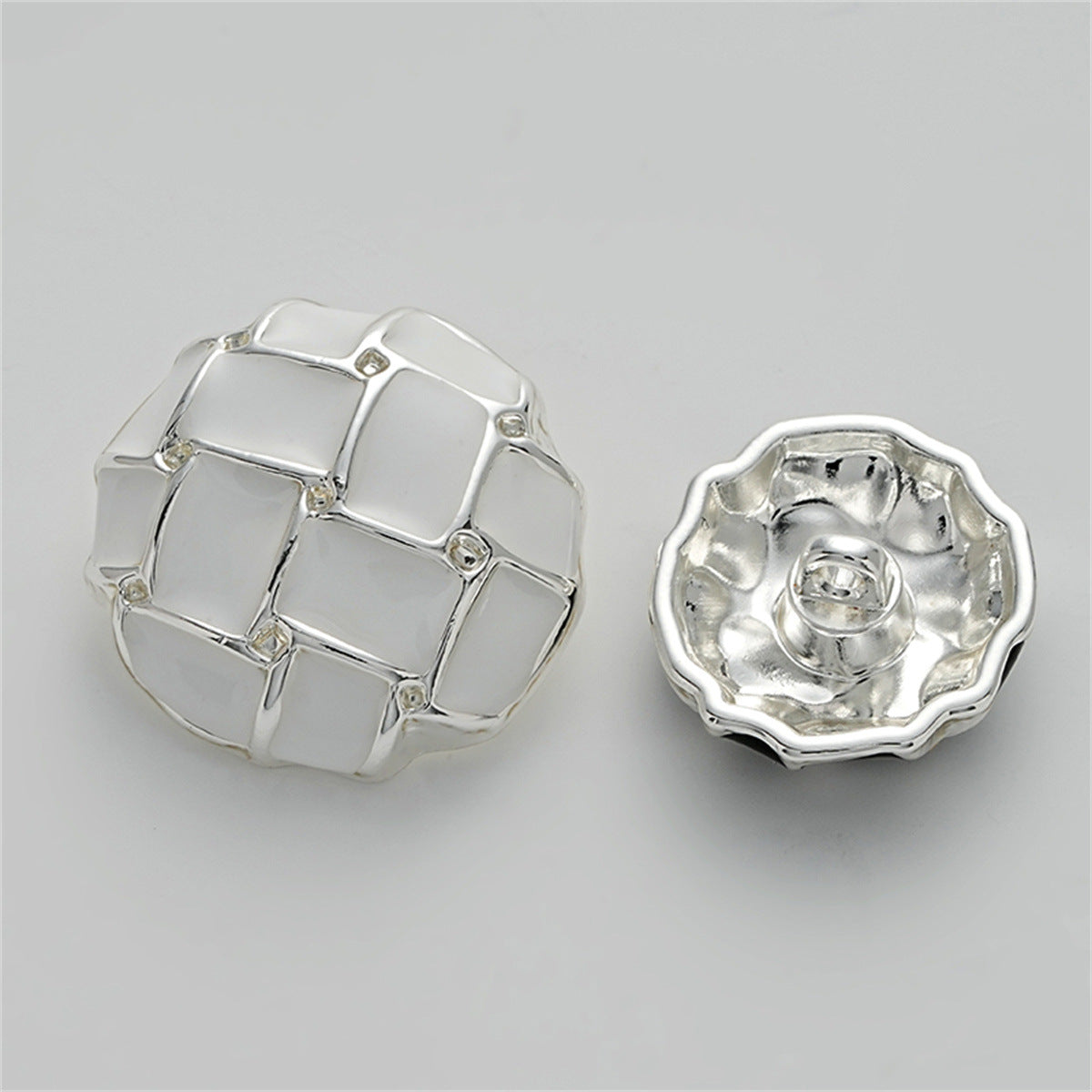 Black White Grid Epoxy Mushroom Diamond Metal Button 5pcs - Lots of Buttons