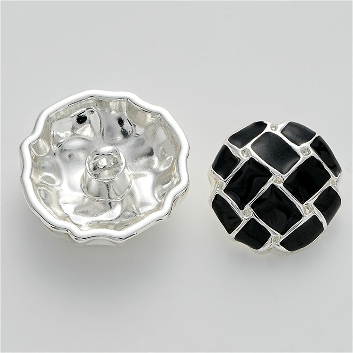 Black White Grid Epoxy Mushroom Diamond Metal Button 5pcs - Lots of Buttons