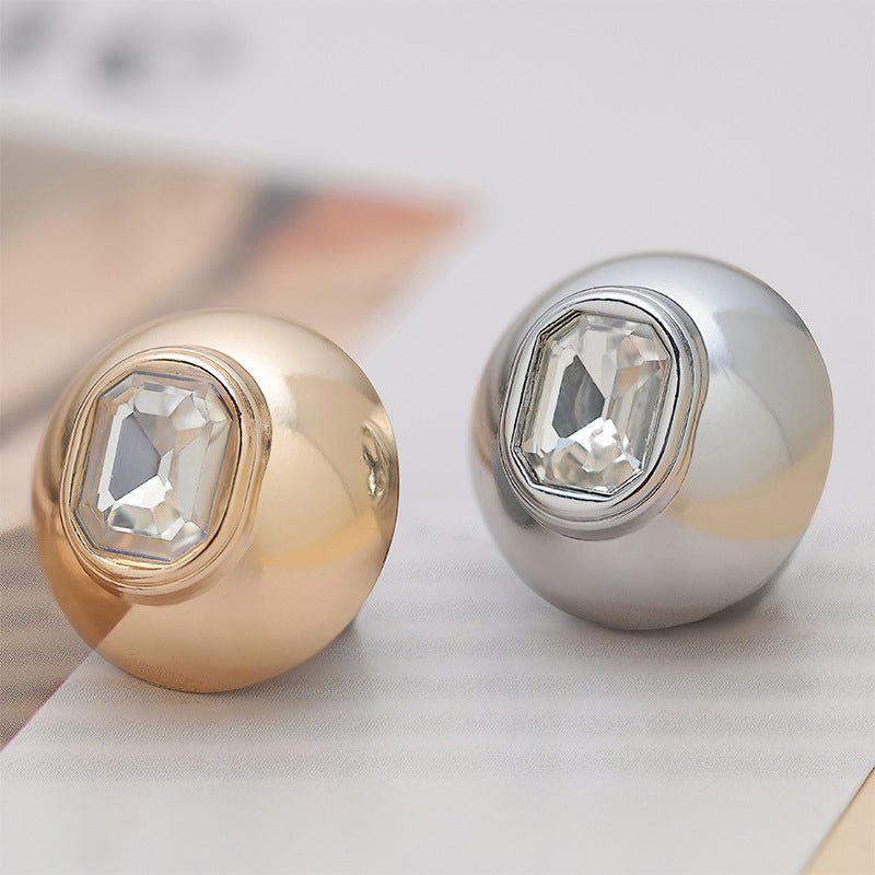 Convex Metal Button with Diamonds and High Feet 6pcs - Lots of Buttons