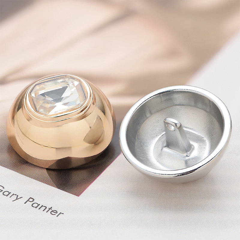 Convex Metal Button with Diamonds and High Feet 6pcs - Lots of Buttons