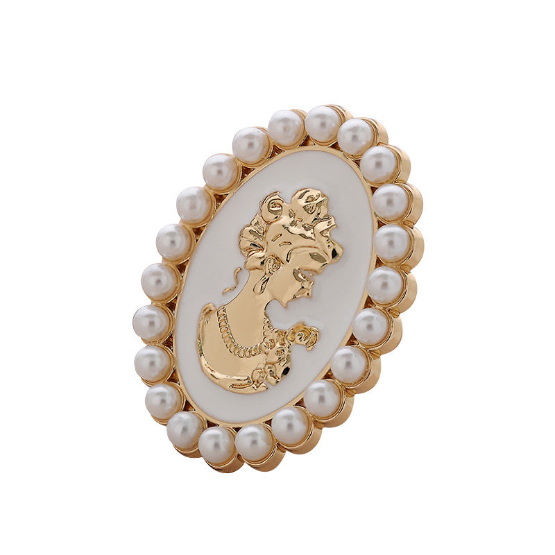 31mm Retro Palace Pearl Metal Brooch Pin with Beauty Portrait 3pcs - Lots of Buttons