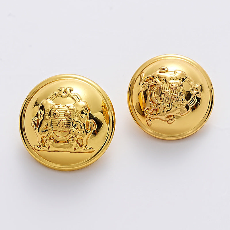 French British College Double Lion Metal Button with Handle 5pcs - Lots of Buttons