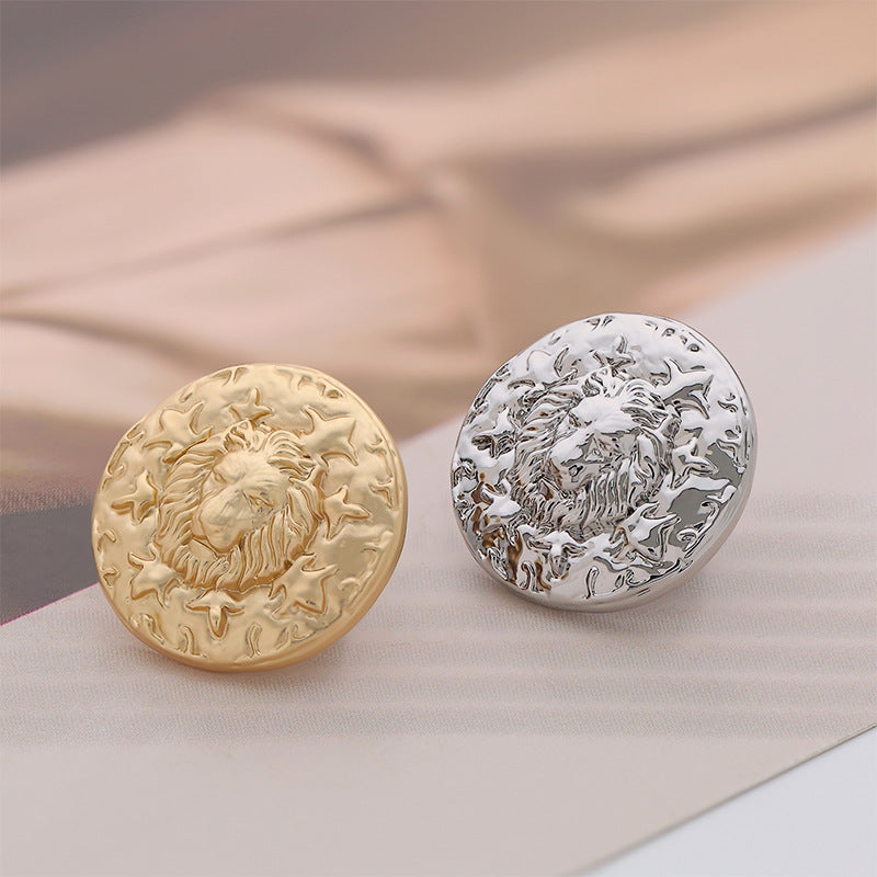 Silver Misty Gold Lion Head Round Metal Button 6pcs - Lots of Buttons