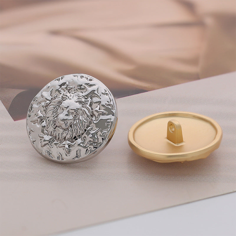 Silver Misty Gold Lion Head Round Metal Button 6pcs - Lots of Buttons