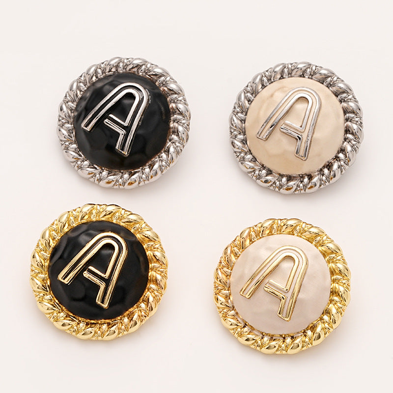 A Letter Gold and Silver Metal Shank Button 5pcs - Lots of Buttons