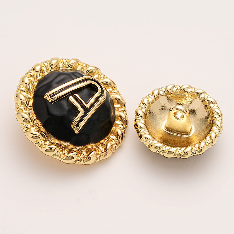 A Letter Gold and Silver Metal Shank Button 5pcs - Lots of Buttons