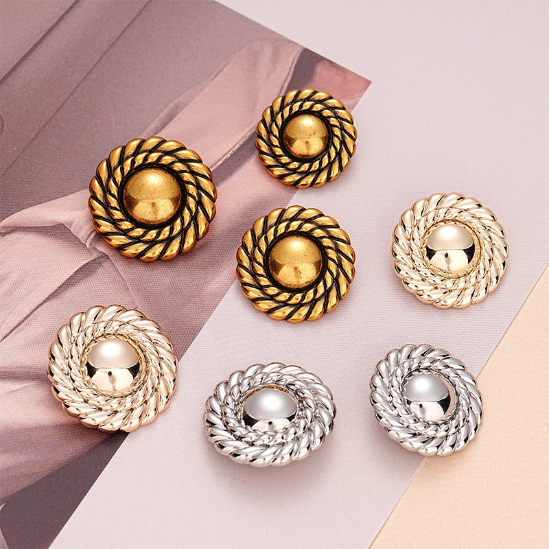Retro Gold Simple Round Metal Button with Handle 6pcs - Lots of Buttons