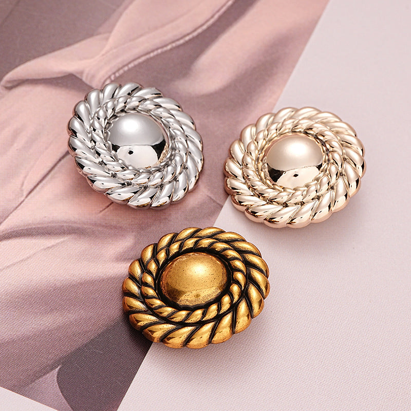 Retro Gold Simple Round Metal Button with Handle 6pcs - Lots of Buttons