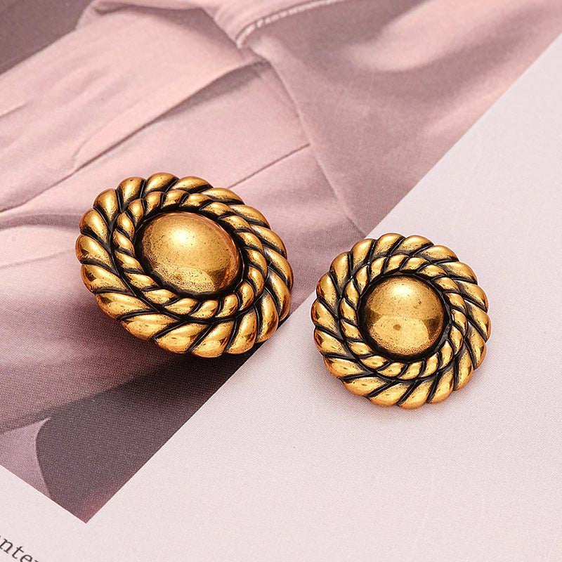 Retro Gold Simple Round Metal Button with Handle 6pcs - Lots of Buttons