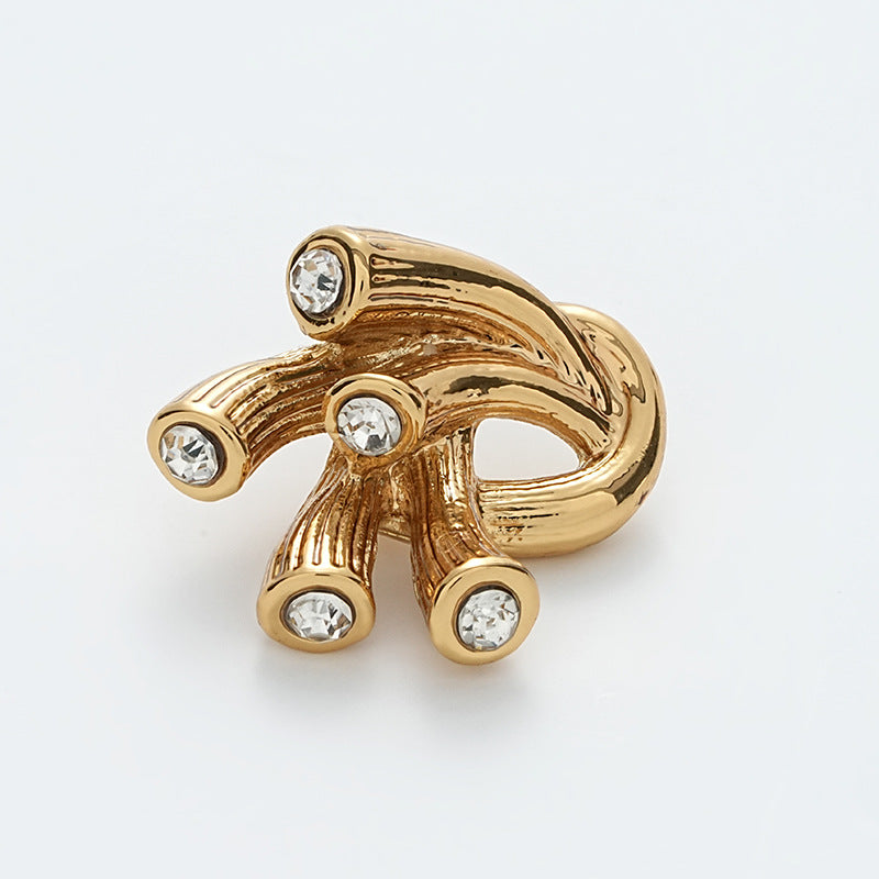 Irregular Antennae Diamond-Inlaid Retro Gold Metal Button 5pcs - Lots of Buttons
