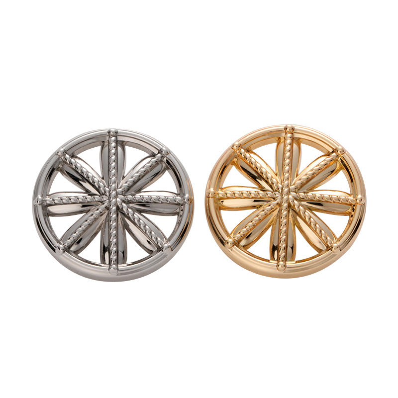 Metal Button with Wagon Wheel Shape and Hollow Snowflake Design 5pcs - Lots of Buttons