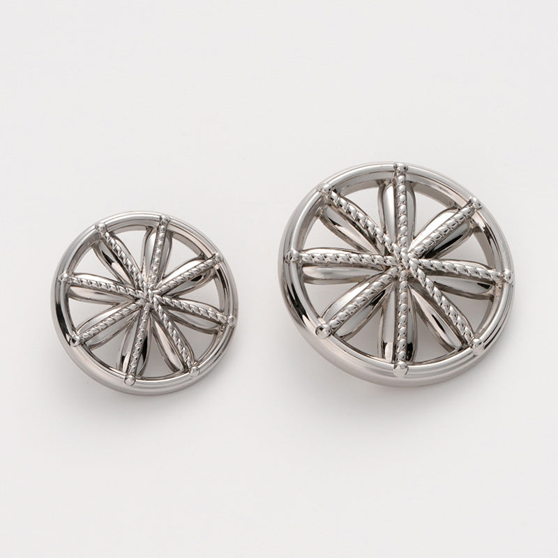 Metal Button with Wagon Wheel Shape and Hollow Snowflake Design 5pcs - Lots of Buttons