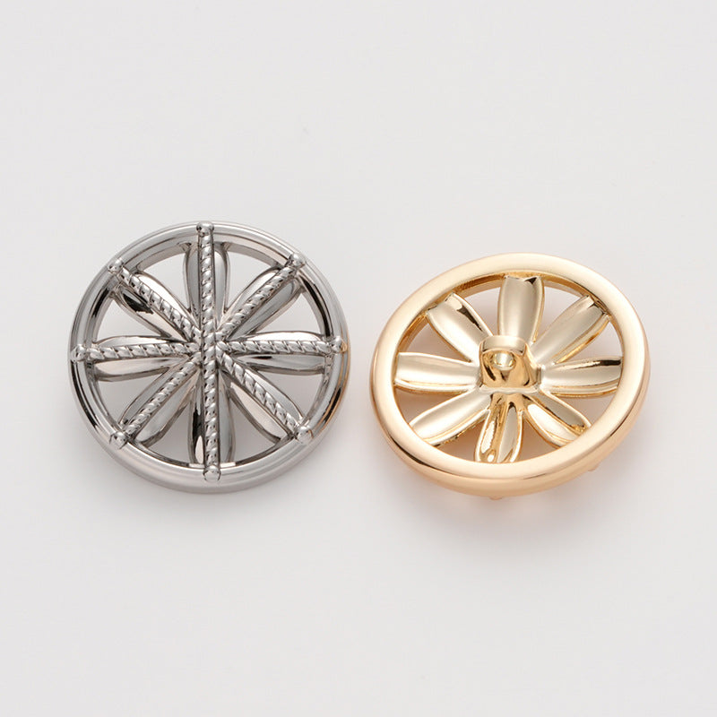 Metal Button with Wagon Wheel Shape and Hollow Snowflake Design 5pcs - Lots of Buttons