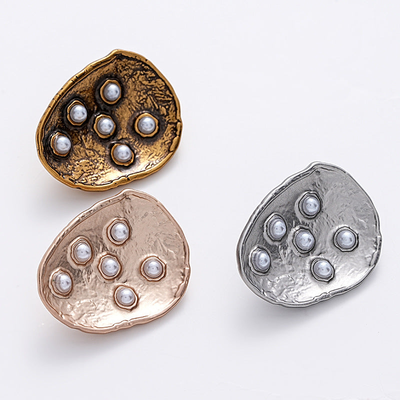 23mm Antique Gold Metal Sewing Button Teardrop Shape 6 Pearls 5pcs - Lots of Buttons