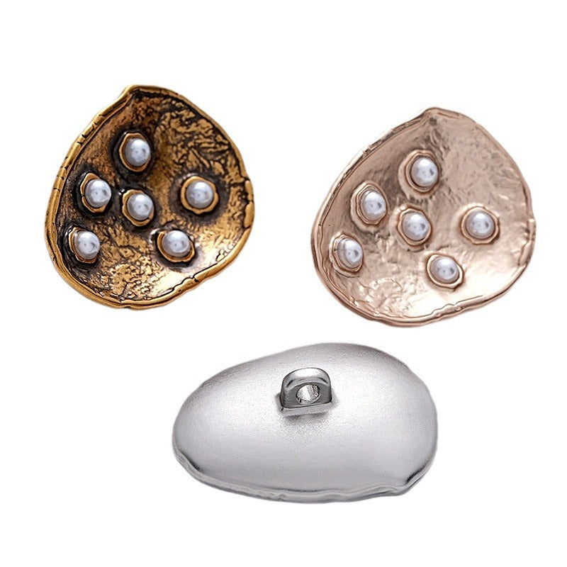 23mm Antique Gold Metal Sewing Button Teardrop Shape 6 Pearls 5pcs - Lots of Buttons