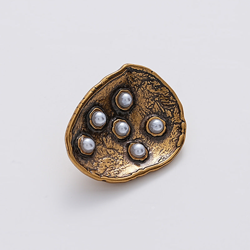 23mm Antique Gold Metal Sewing Button Teardrop Shape 6 Pearls 5pcs - Lots of Buttons