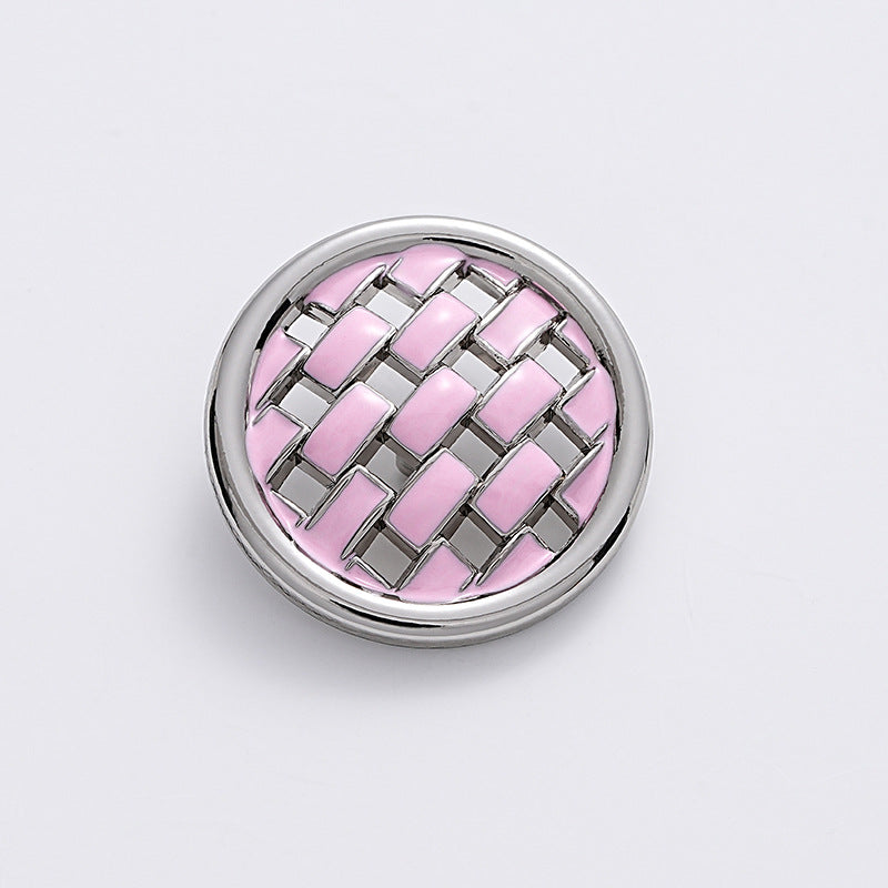 Pink and Black Woven Grid Oiled Metal Clothing Button 5pcs - Lots of Buttons