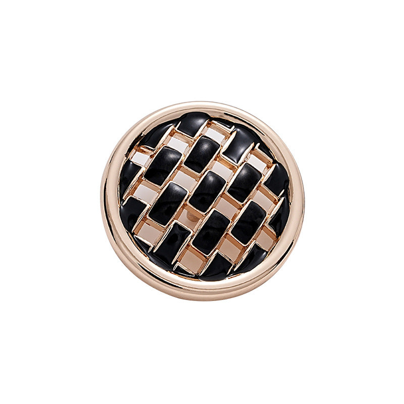 Pink and Black Woven Grid Oiled Metal Clothing Button 5pcs - Lots of Buttons