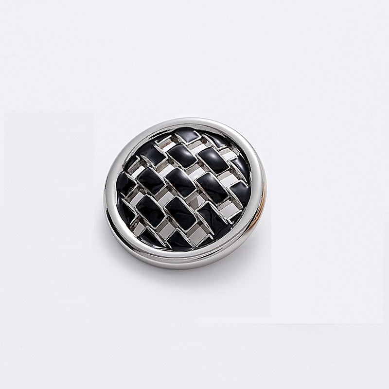 Pink and Black Woven Grid Oiled Metal Clothing Button 5pcs - Lots of Buttons