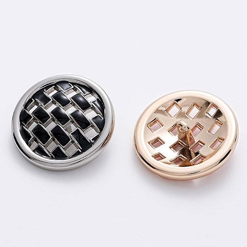 Pink and Black Woven Grid Oiled Metal Clothing Button 5pcs - Lots of Buttons