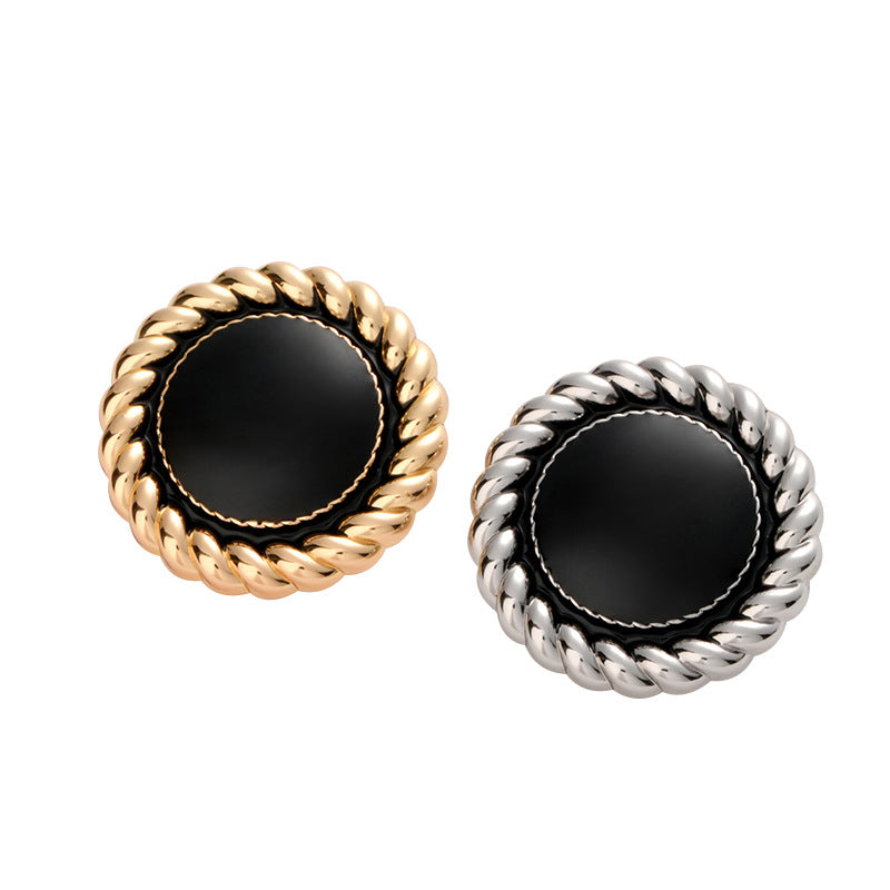 Gold Silver Woven Edged Black Oiled Round Metal Button 10pcs - Lots of Buttons