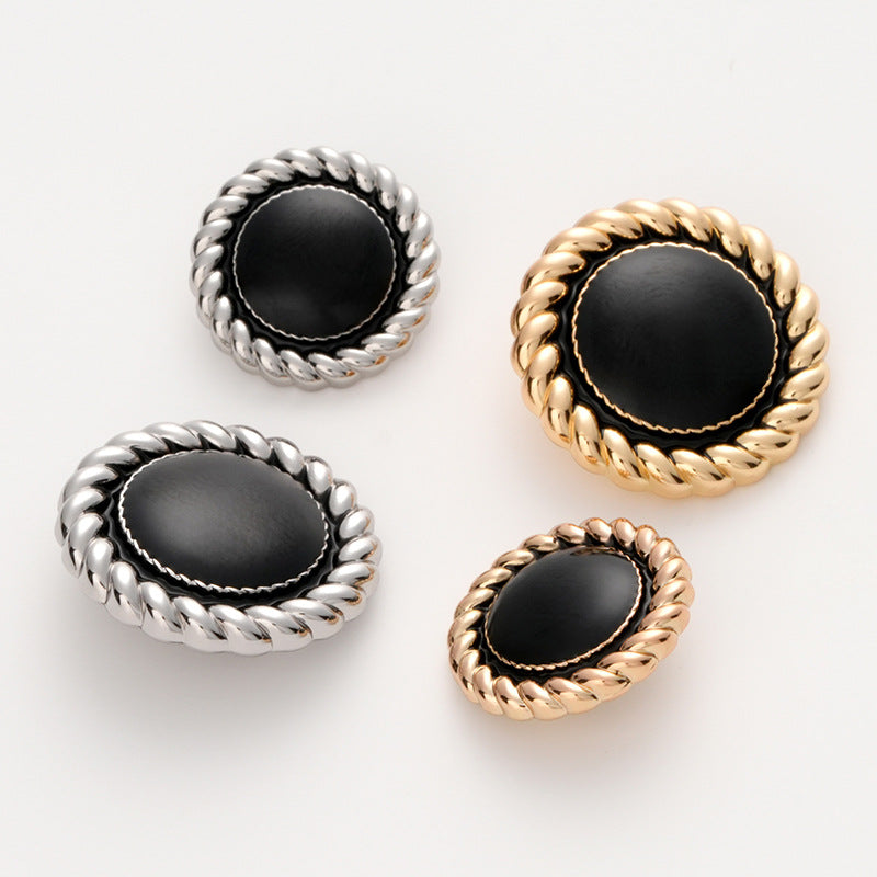Gold Silver Woven Edged Black Oiled Round Metal Button 10pcs - Lots of Buttons