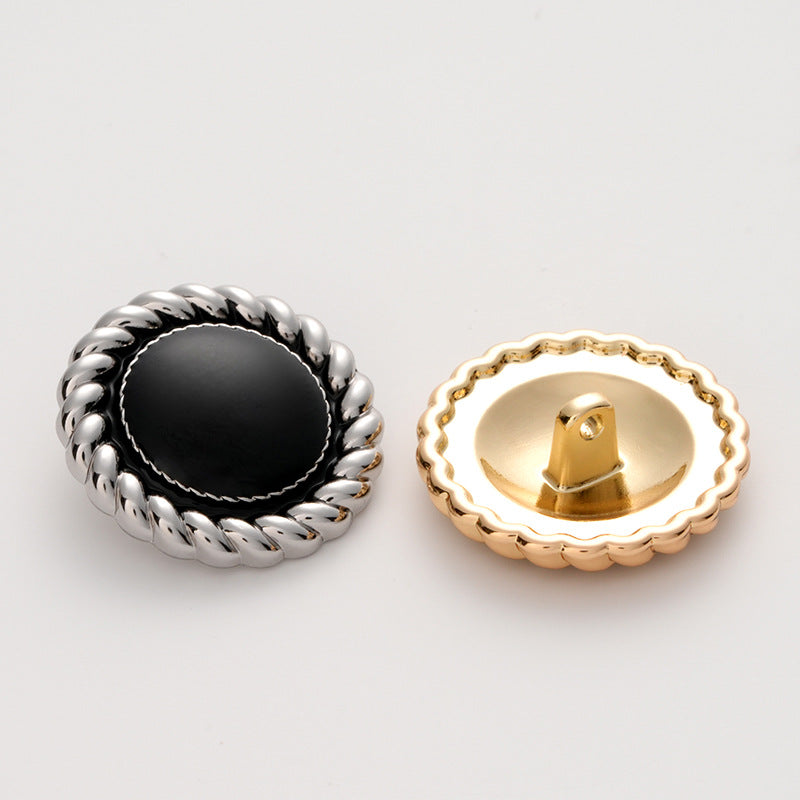Gold Silver Woven Edged Black Oiled Round Metal Button 10pcs - Lots of Buttons