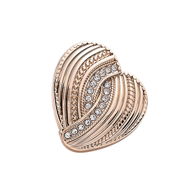 Heart-Shaped Diamond-Inlaid Striped Gold Fashion Metal Button 10pcs - Lots of Buttons