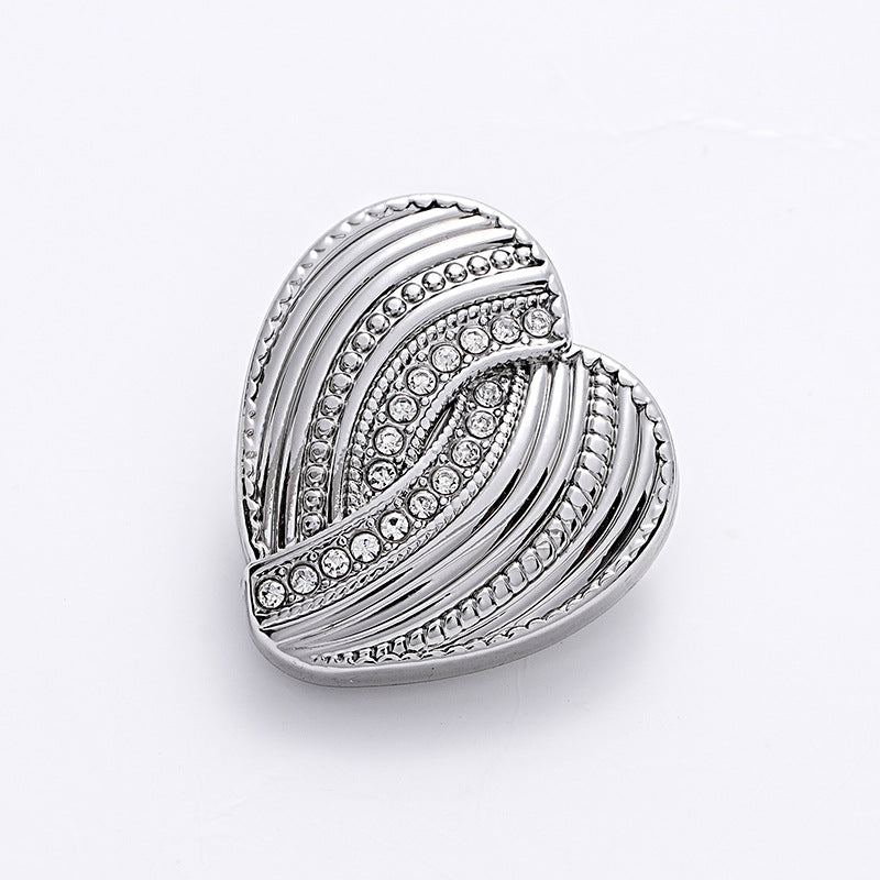 Heart-Shaped Diamond-Inlaid Striped Gold Fashion Metal Button 10pcs - Lots of Buttons