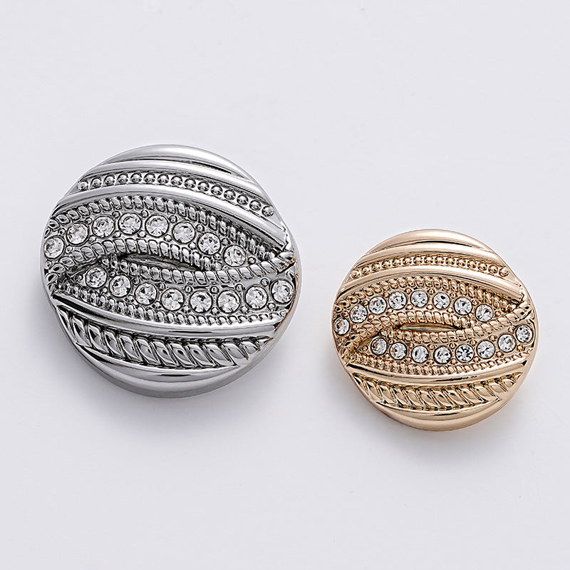 Threaded Diamond Gold Silver Metal Round Shank Button 6pcs - Lots of Buttons