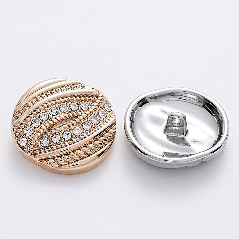 Threaded Diamond Gold Silver Metal Round Shank Button 6pcs - Lots of Buttons