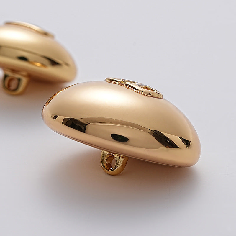 Letter V Hollow Mushroom Gold Metal Shank Button 6pcs - Lots of Buttons