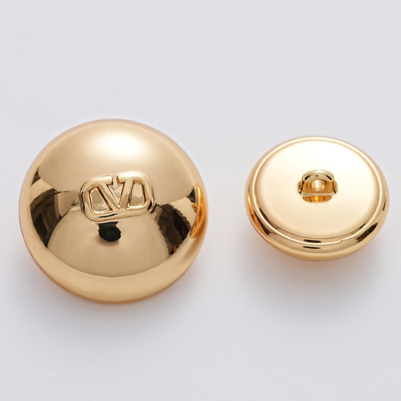 Letter V Hollow Mushroom Gold Metal Shank Button 6pcs - Lots of Buttons