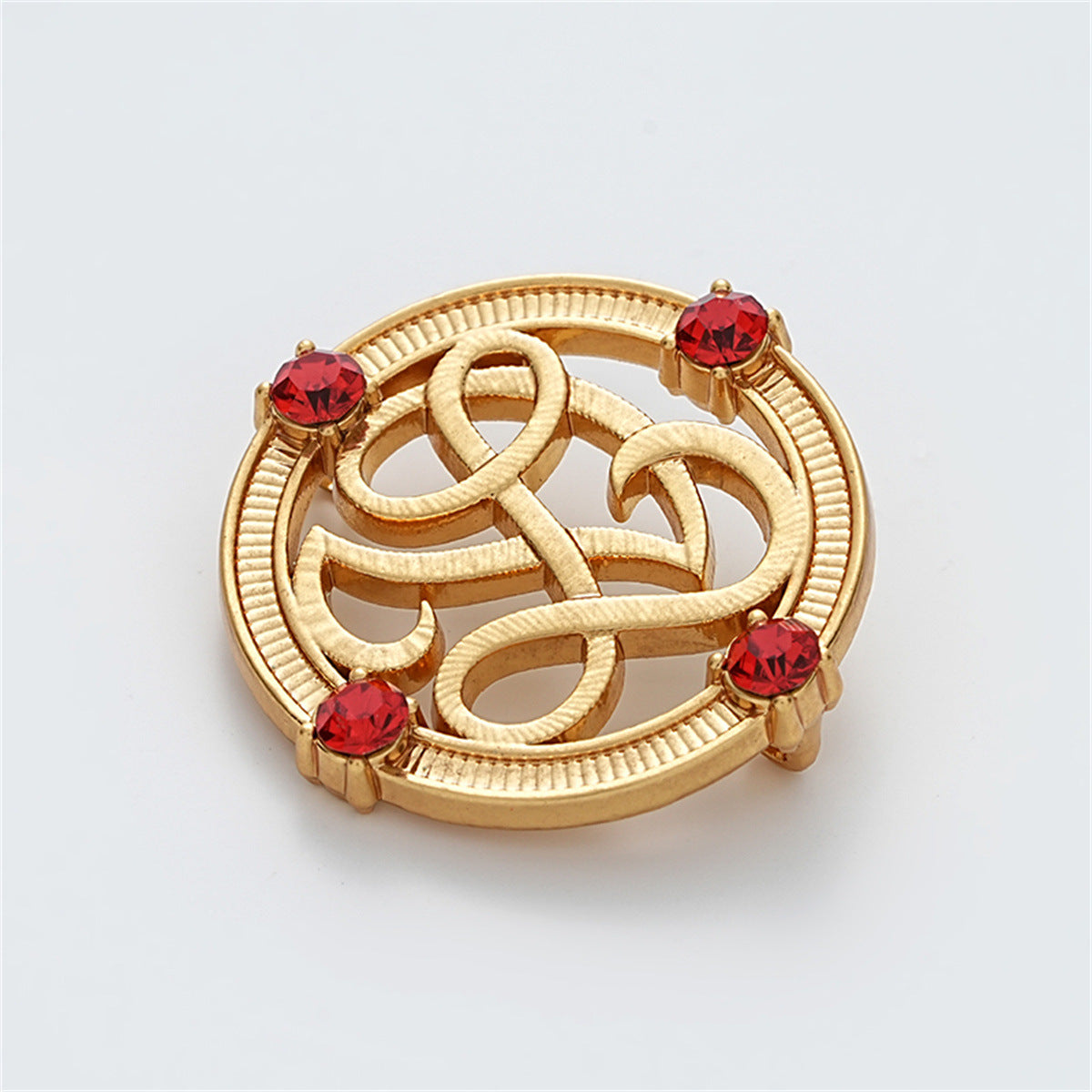 23mm Chinese Red Diamond Round Hollow Hand-Sewn Metal Button 5pcs - Lots of Buttons