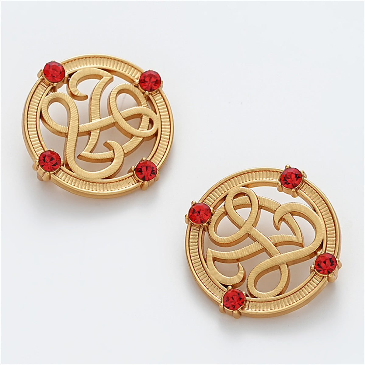 23mm Chinese Red Diamond Round Hollow Hand-Sewn Metal Button 5pcs - Lots of Buttons