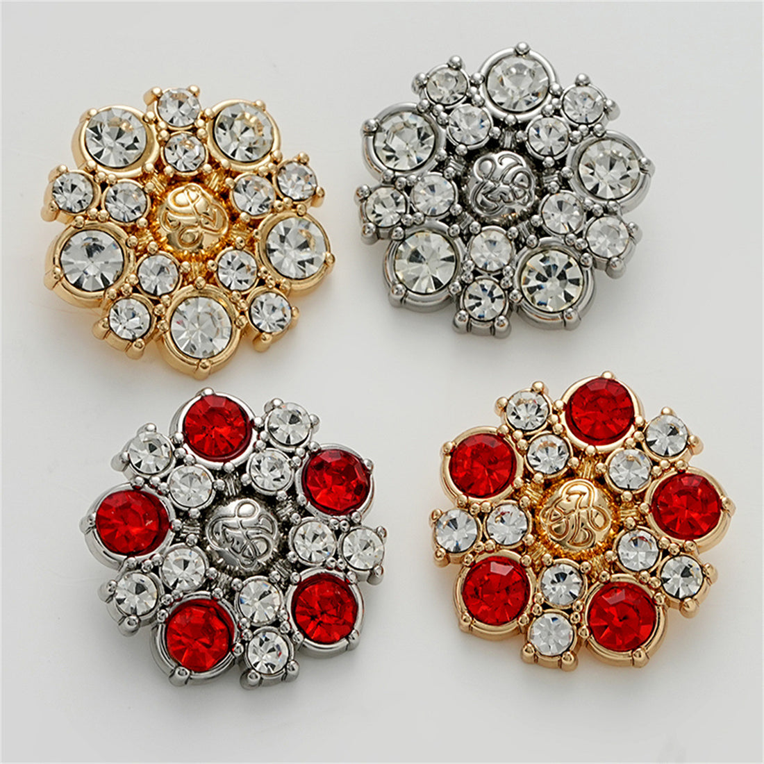 Retro Enameled Fully Diamond-Inlaid Metal Button with Handle 5pcs - Lots of Buttons